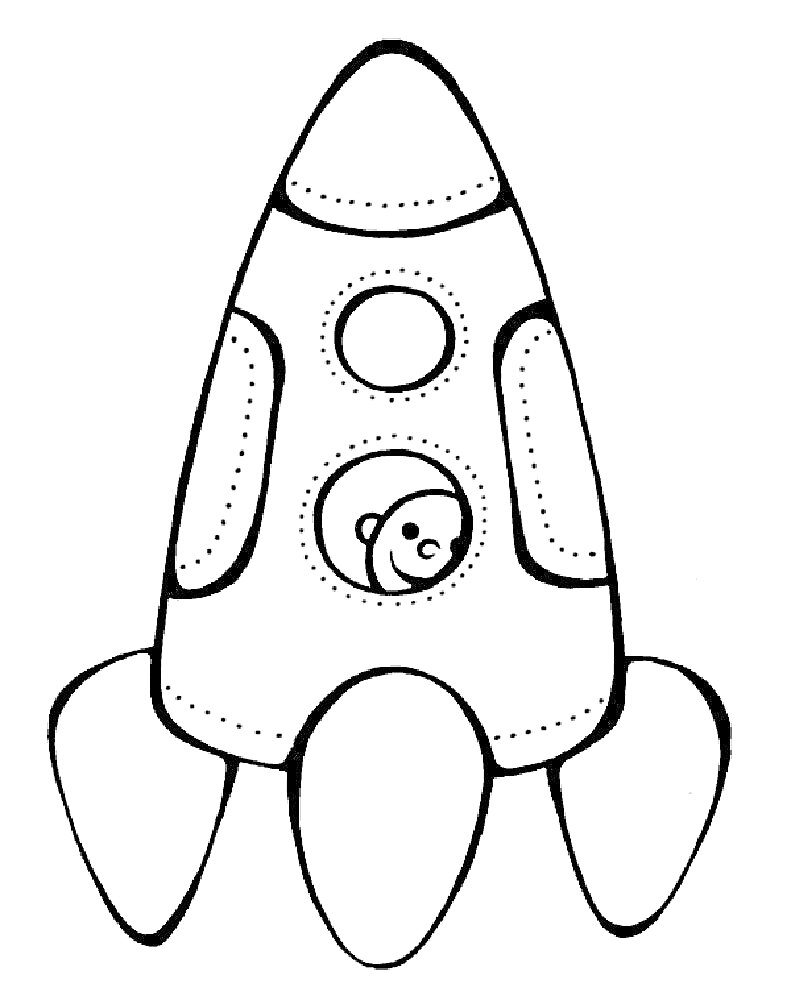 На раскраске изображено: Ракета, Космос, Астронавт, Иллюминаторы, Приключения, Путешествия, Звезды, Для детей