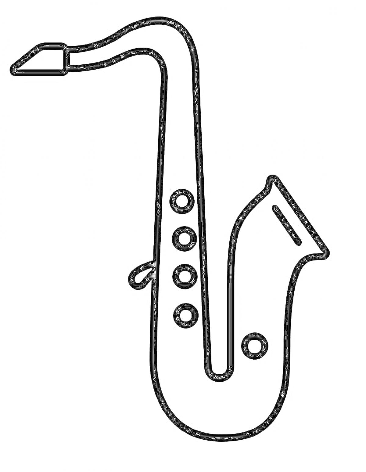 Раскраска Саксофон с четырьмя клапанами и мундштуком
