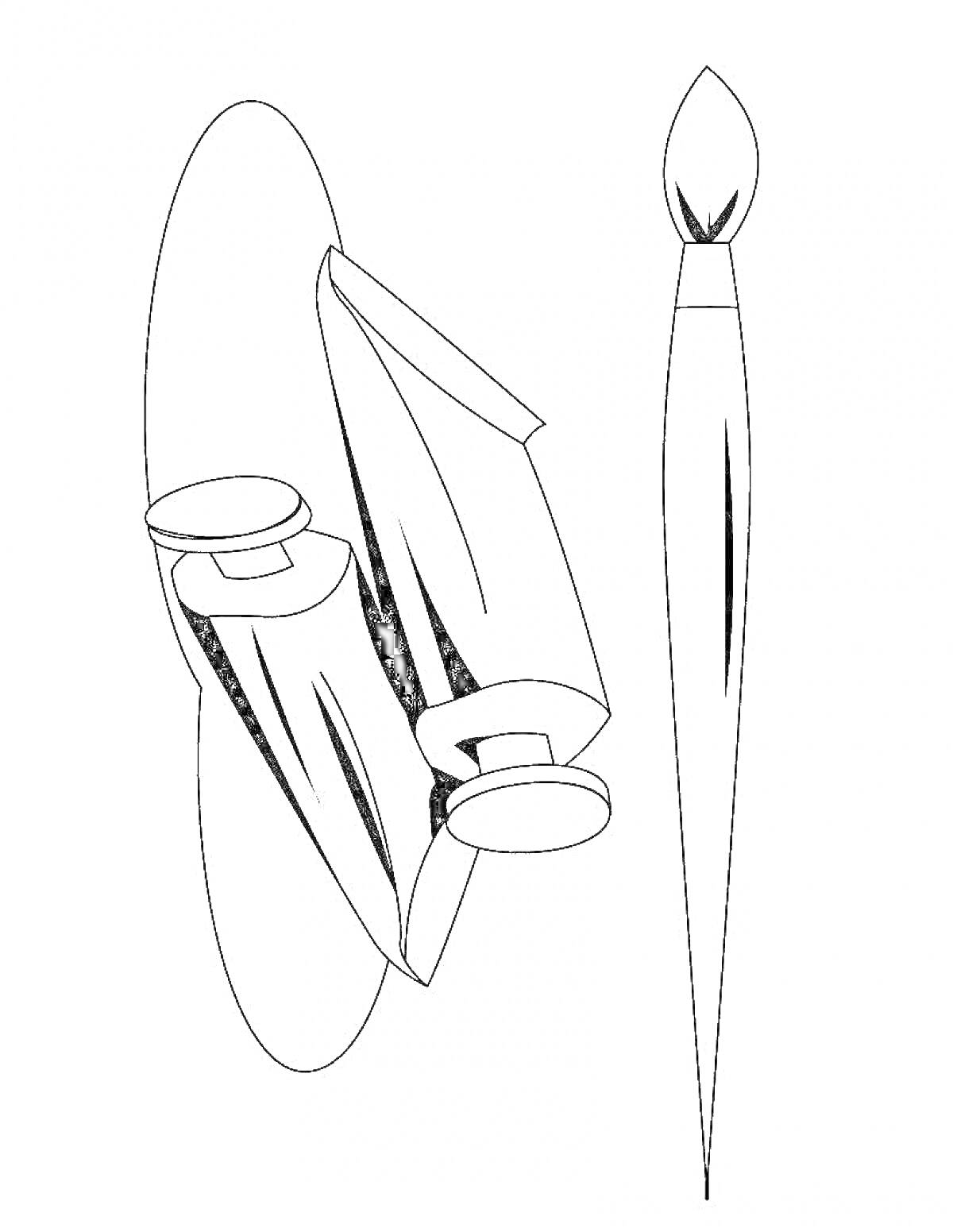На раскраске изображено: Краски, Художественные принадлежности