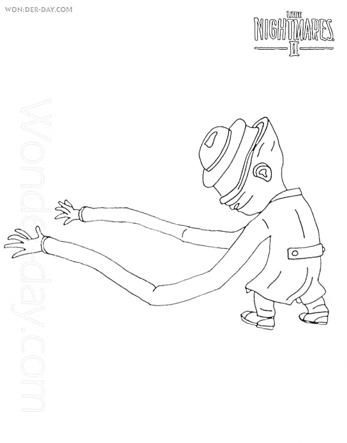 Раскраска Персонаж с длинными руками и шляпой из игры 