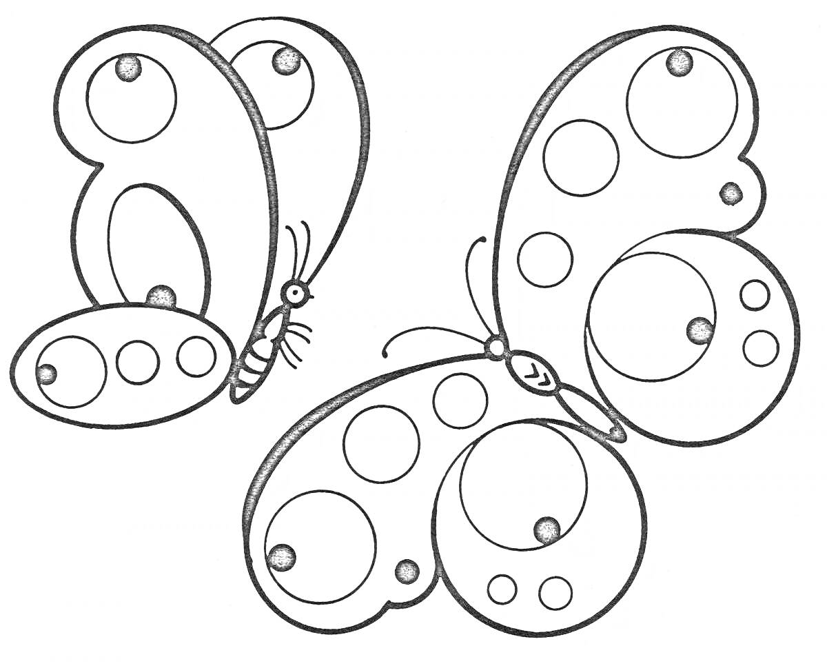 Раскраска две бабочки с крупными пятнами и глазками
