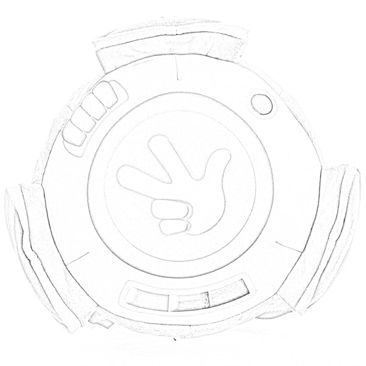 Раскраска помогатор в руках человека с прибором, кнопками и экраном