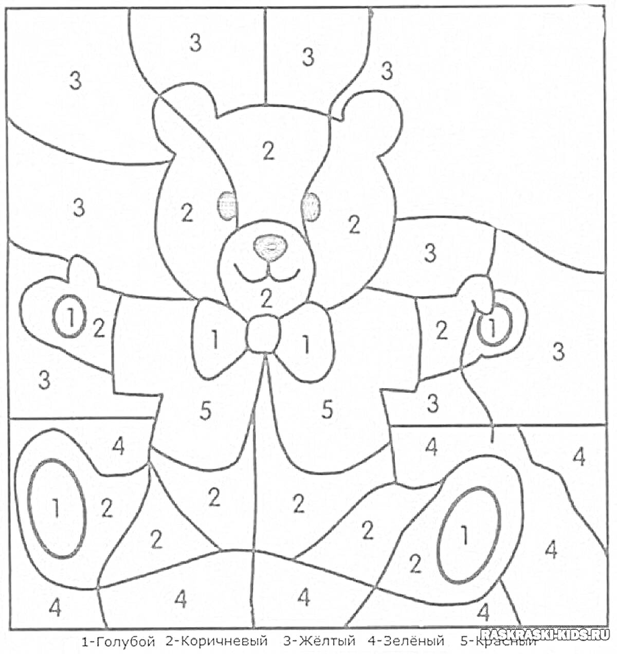 Раскраска Раскраска по номерам с медведем в галстуке-бабочке