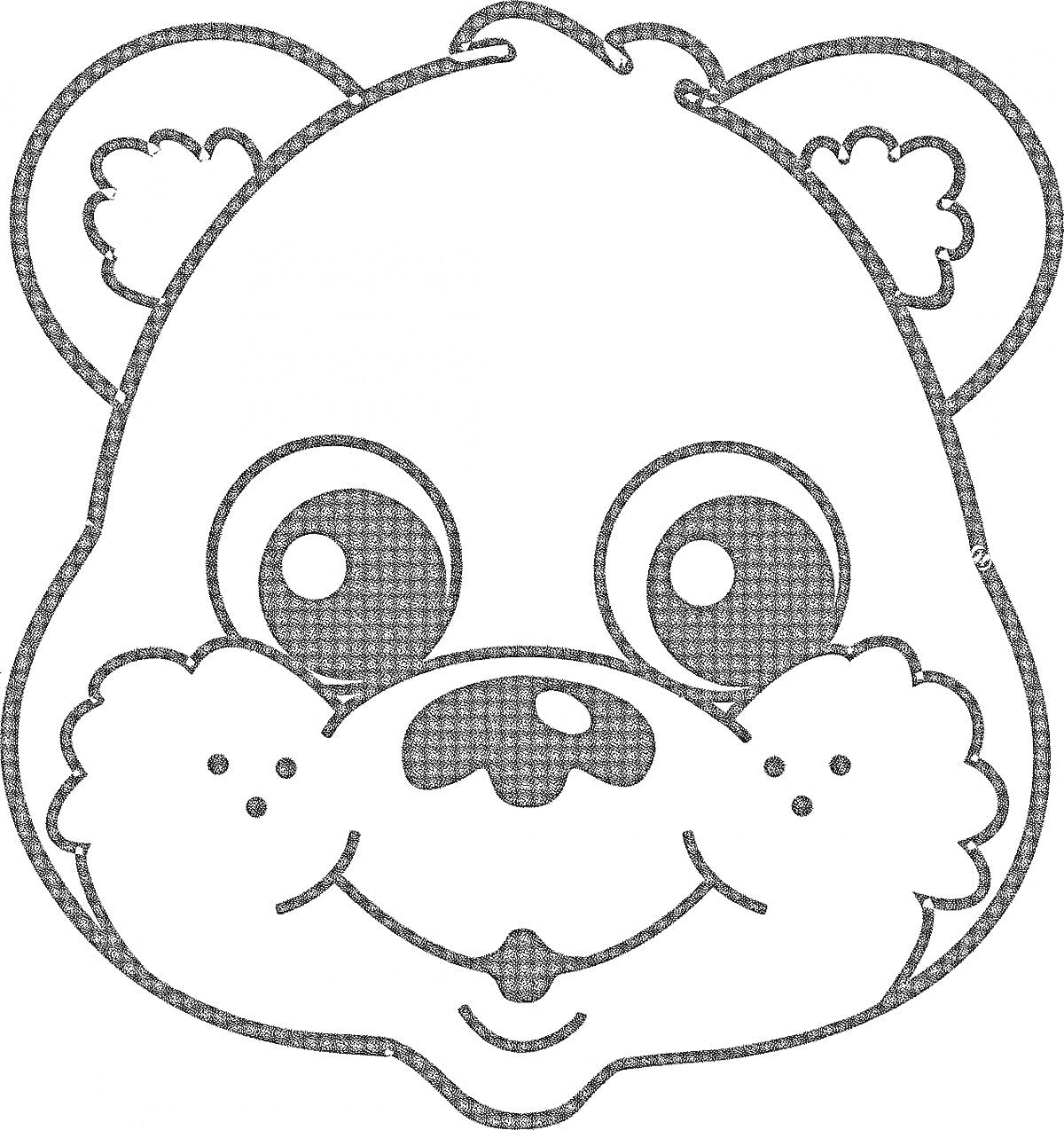 Раскраска мордочка медвежонка с большими глазами и пушистыми ушами