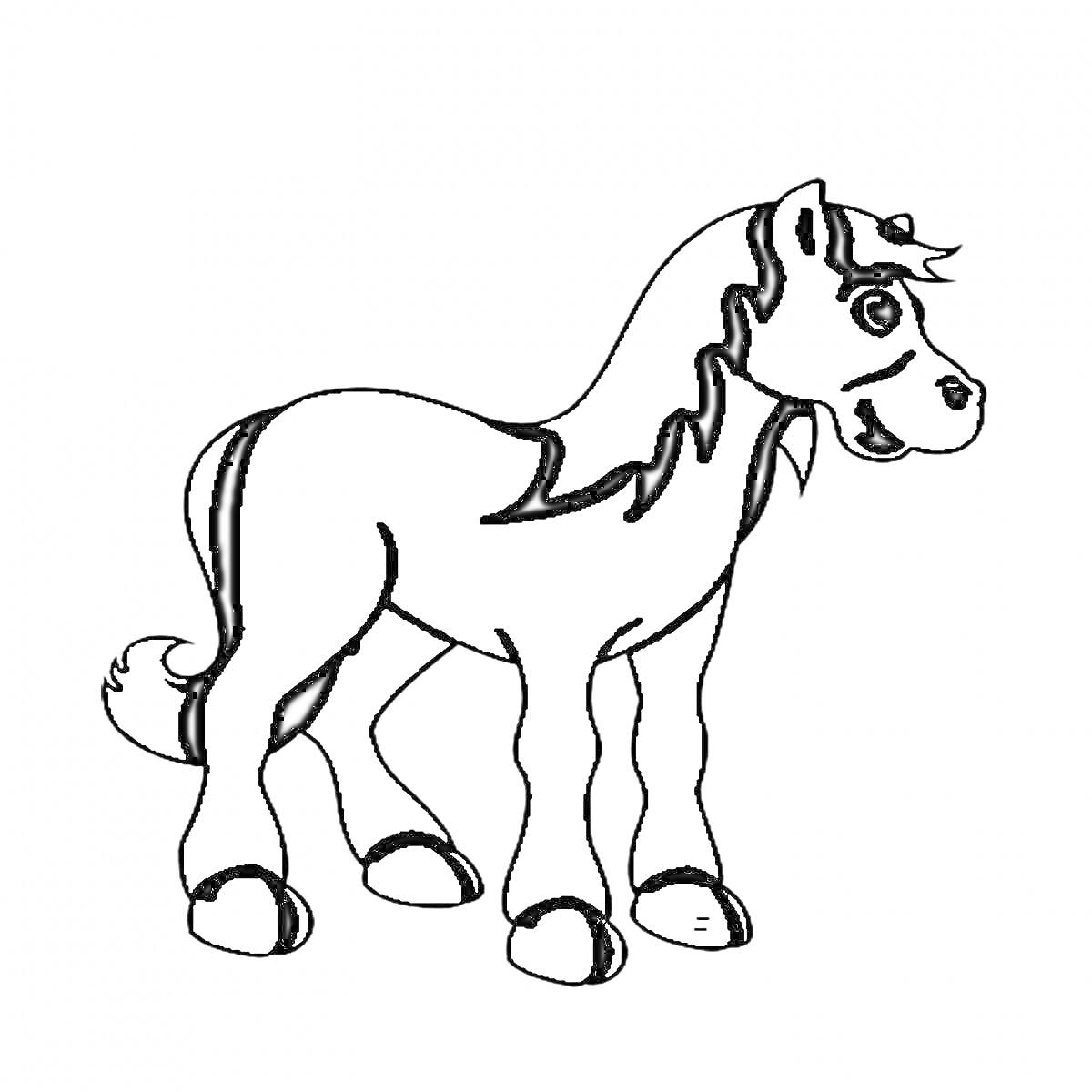 Раскраска Долговязая лошадь с гривой и хвостом