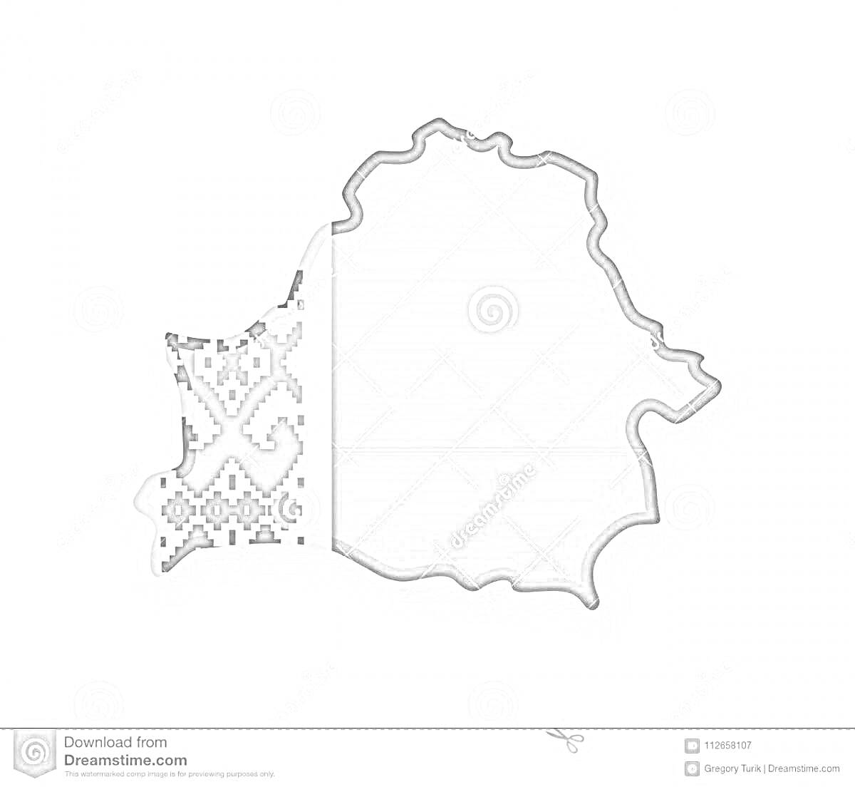 Контур Белоруссии с национальной орнаментальной полосой