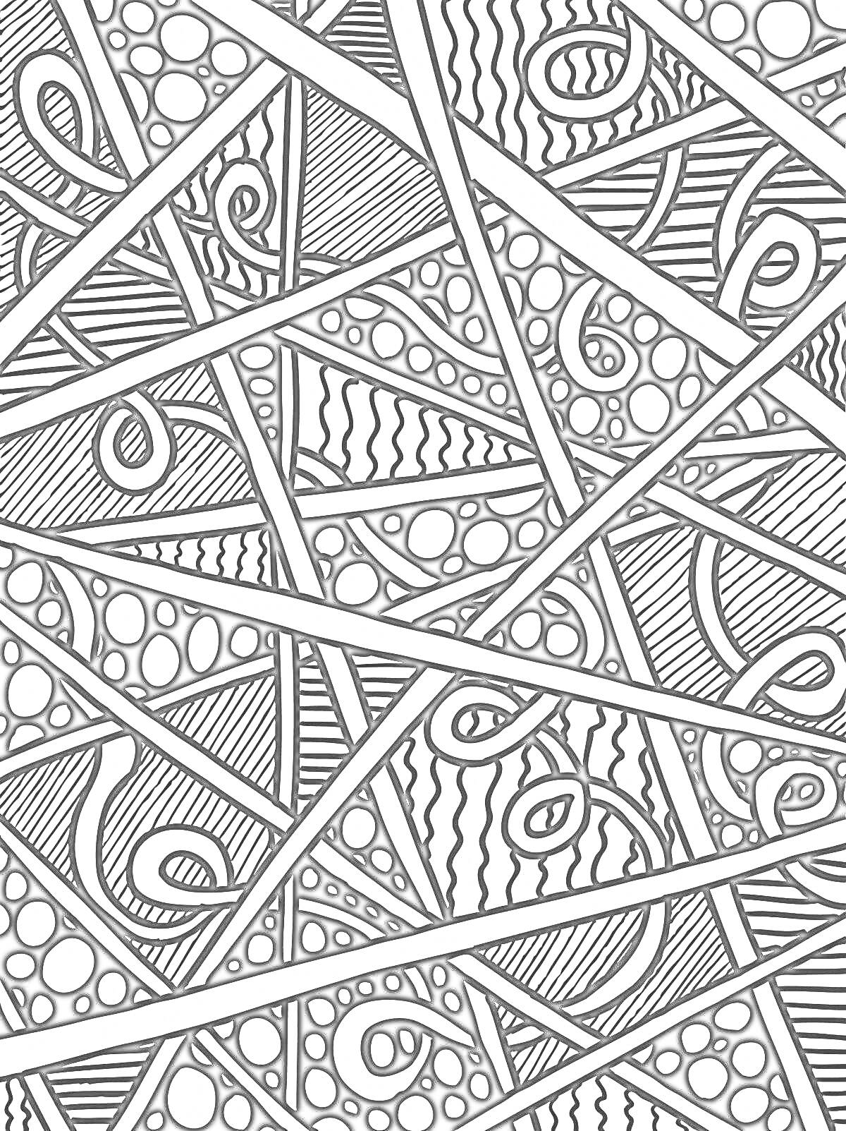 Раскраска набор абстрактных форм с линиями, точками и волнами