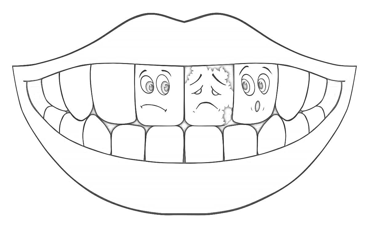 На раскраске изображено: Рот, Зубы, Иллюстрация, Страх
