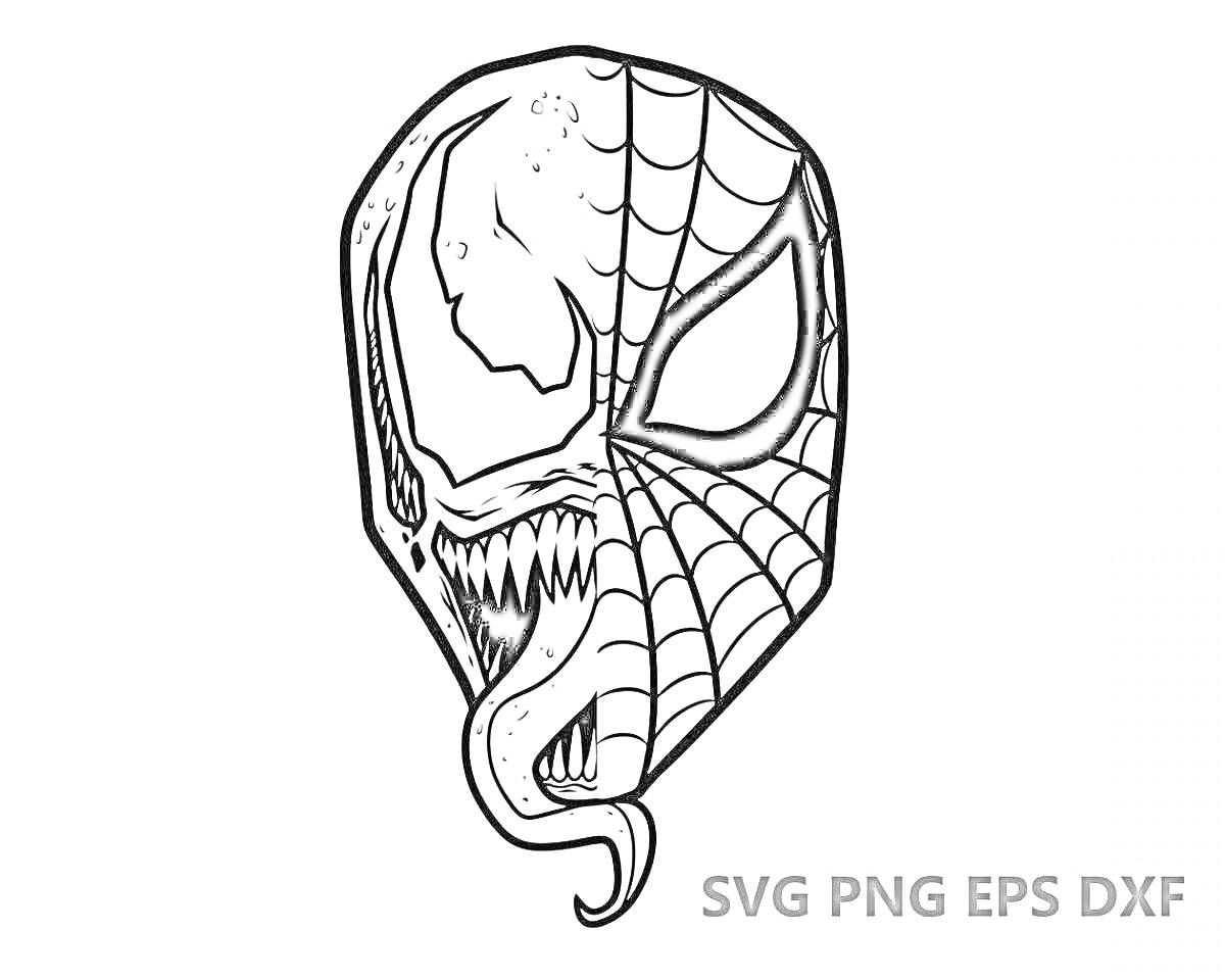 На раскраске изображено: Веном, Человек-паук, Паутина, Язык, Комиксы