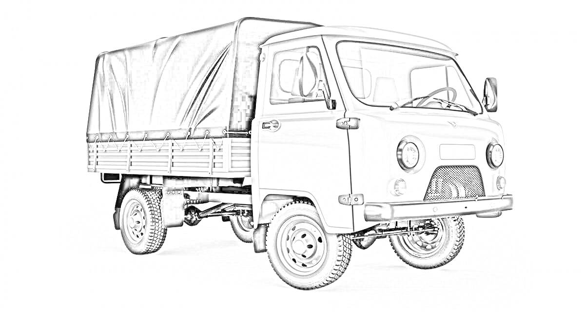 Раскраска УАЗ-3303 с кузовом, покрытым брезентовым тентом