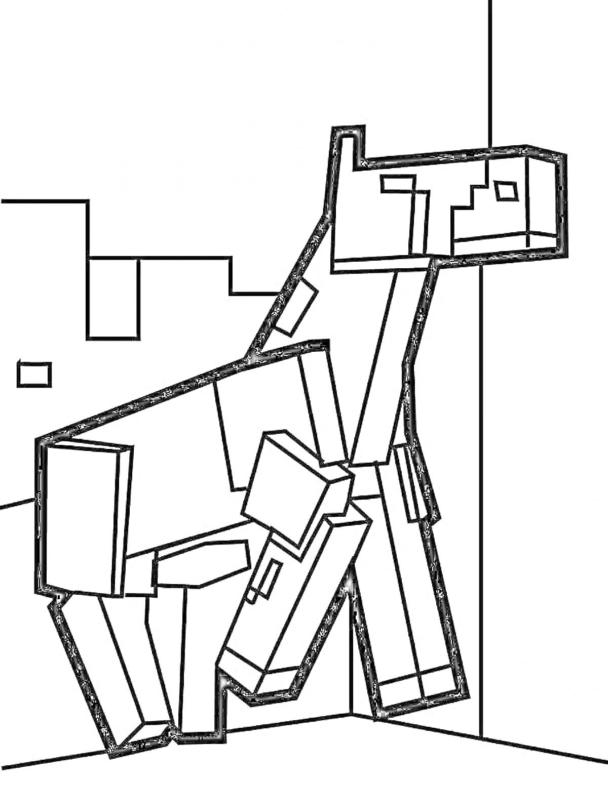 На раскраске изображено: Майнкрафт, Лошадь, Пиксельная графика, Кубические формы