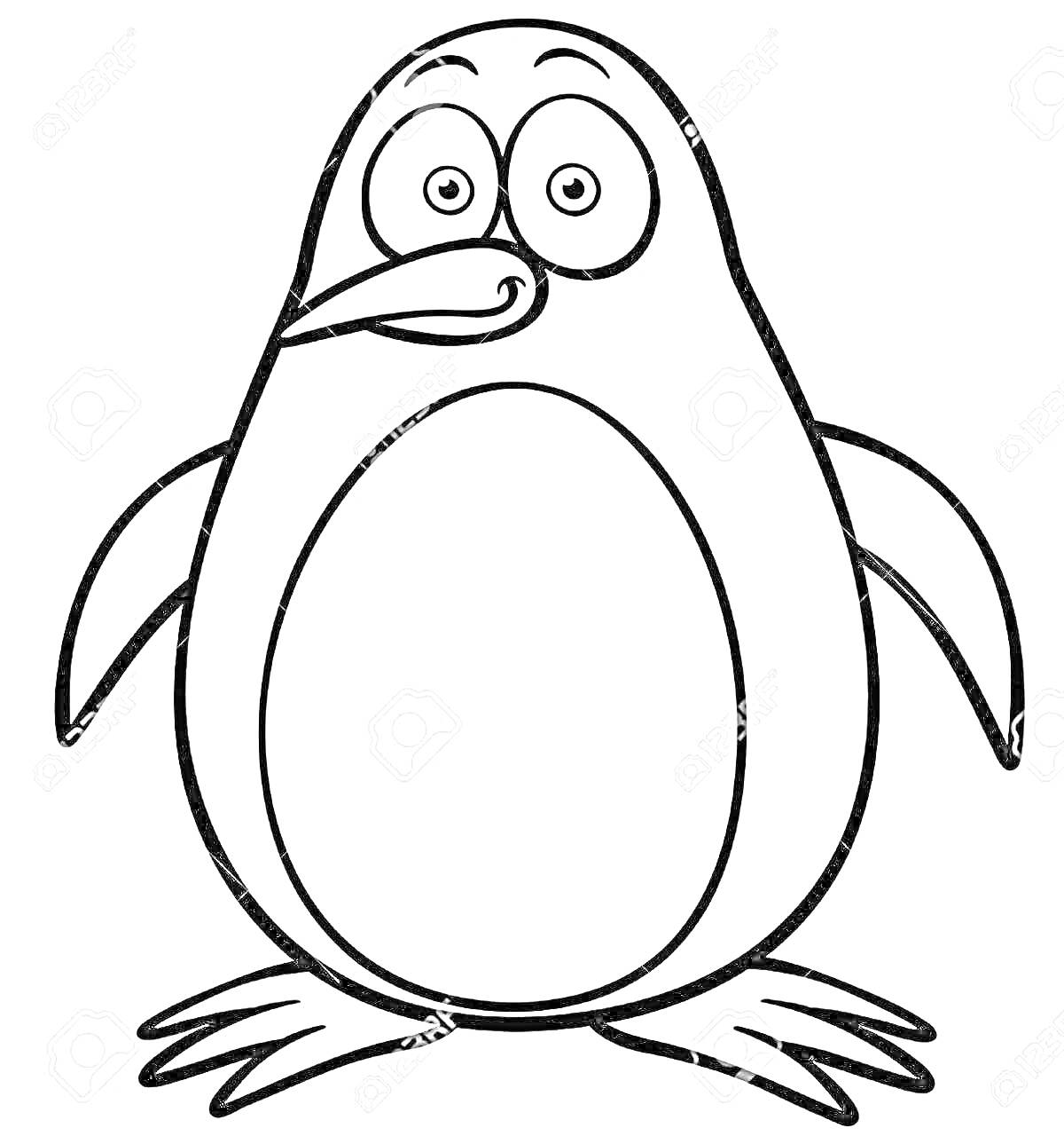 На раскраске изображено: Мультяшный пингвин, Антарктида, Птица