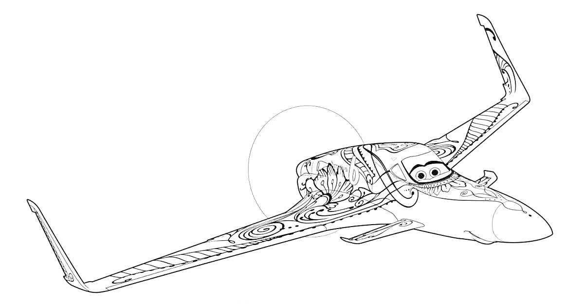 Раскраска Антистресс раскраска самолет с декоративными элементами и узорами