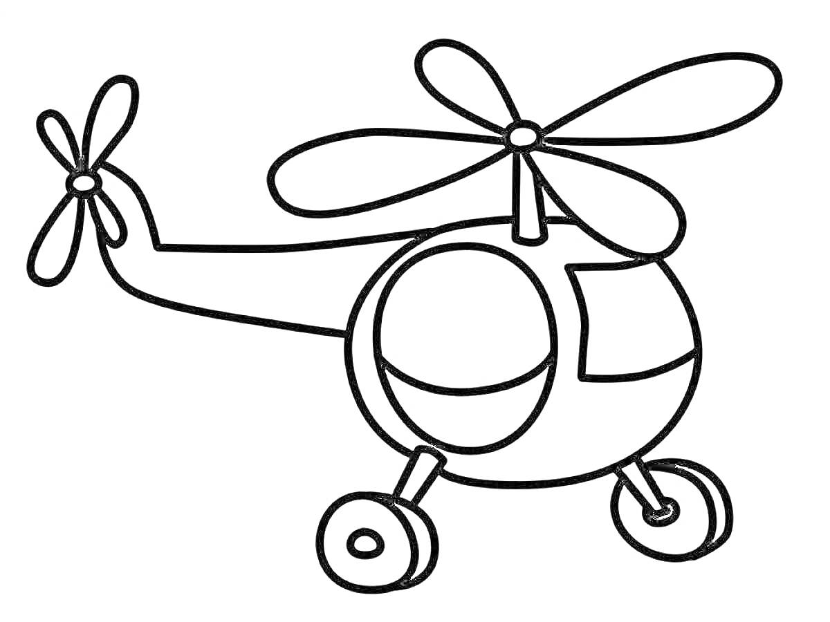 Раскраска Вертолет с двумя пропеллерами и колёсами
