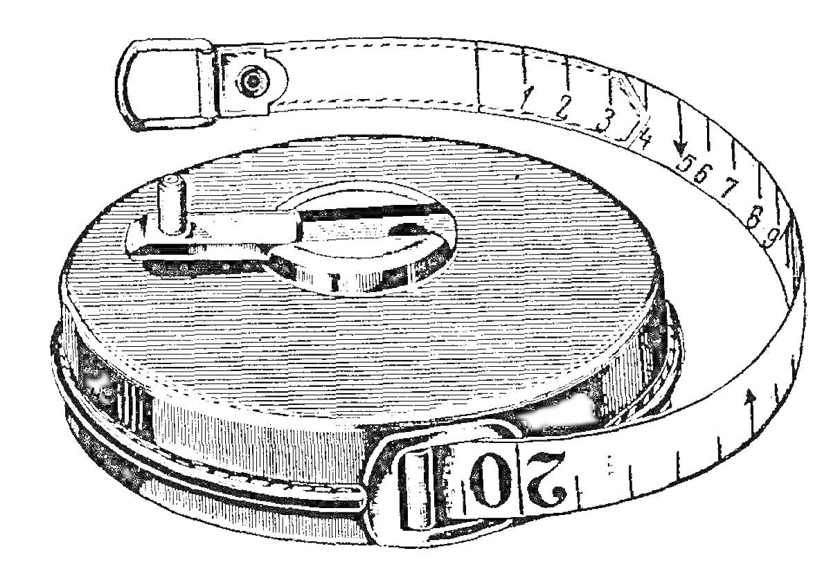 Раскраска круглая металлическая рулетка с выдвинутой измерительной лентой
