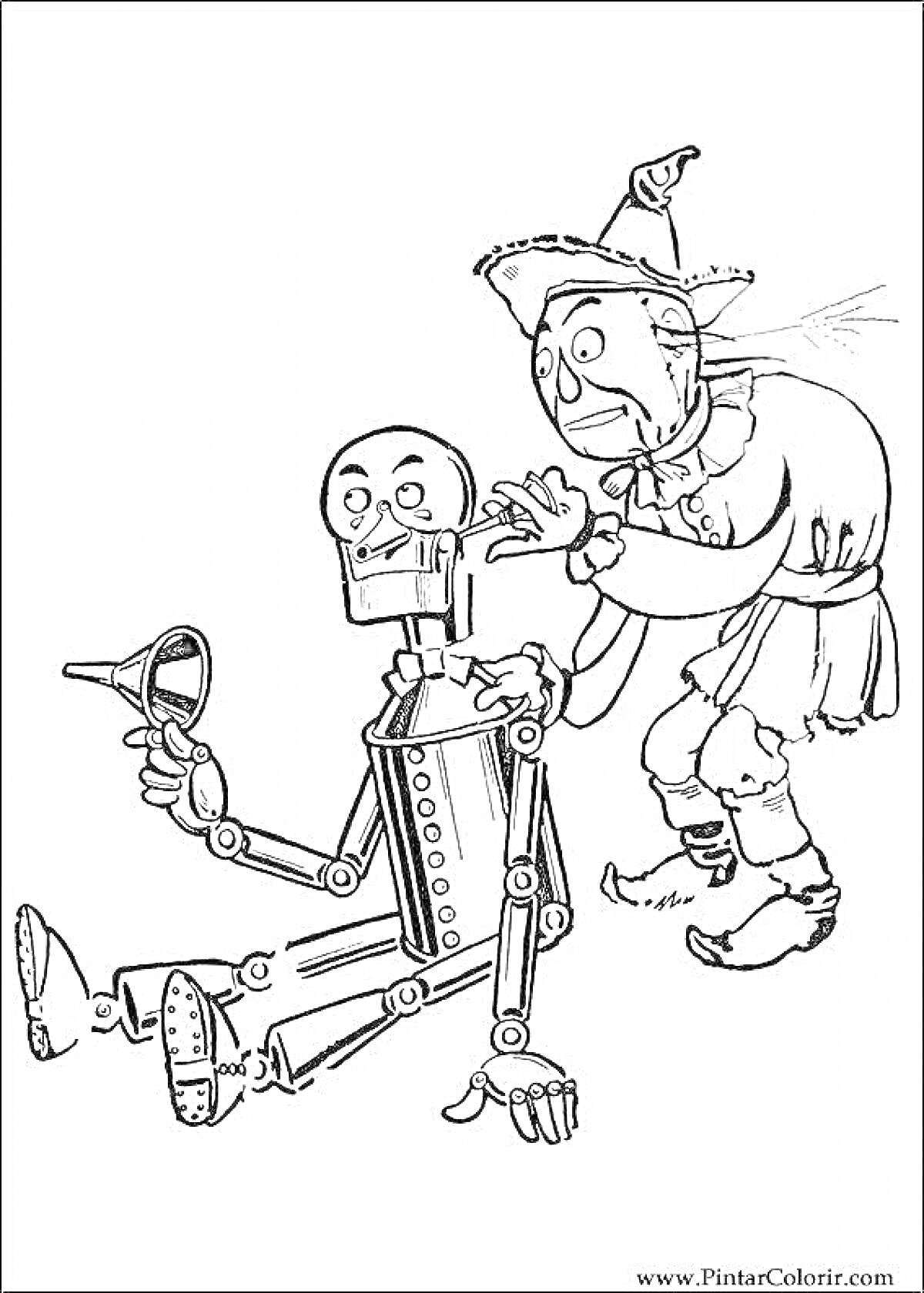 Раскраска Урфин Джюс и его деревянный солдат с пистолетом