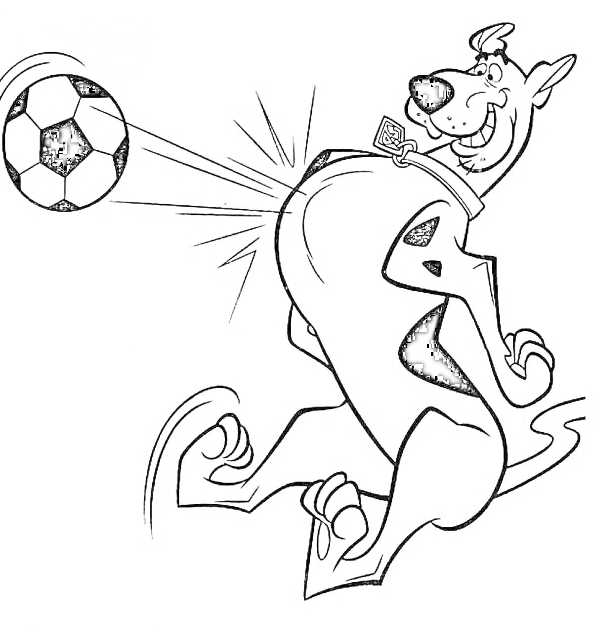 На раскраске изображено: Собака, Футбол, Движение, Спорт, Животные, Комиксы, Мячи