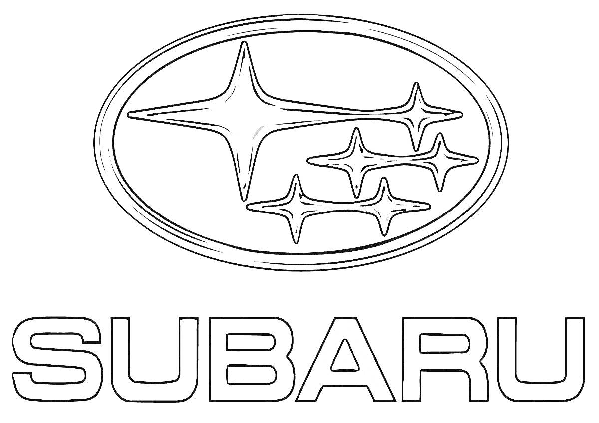 Логотип Subaru с шестью звездами в эллипсе и надписью 