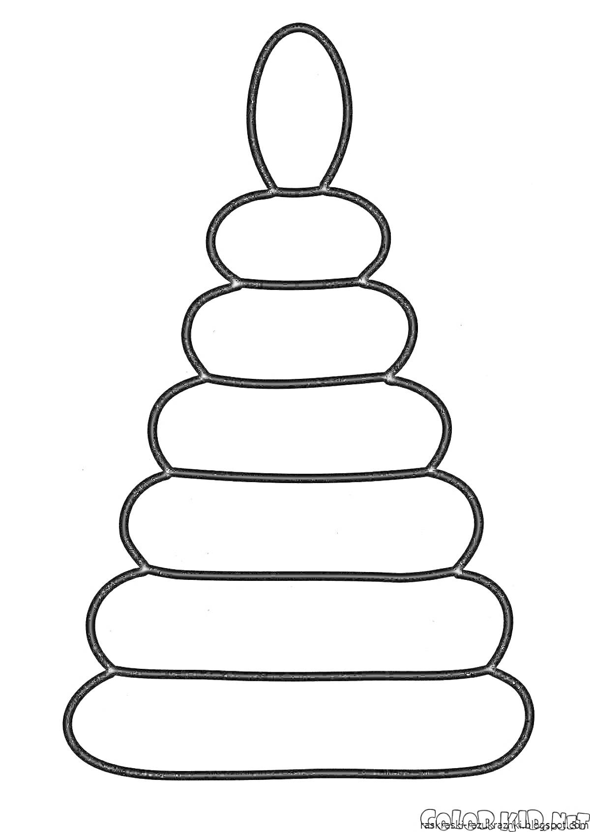 Раскраска Пирамидка с пятью кольцами и наконечником в виде яйца