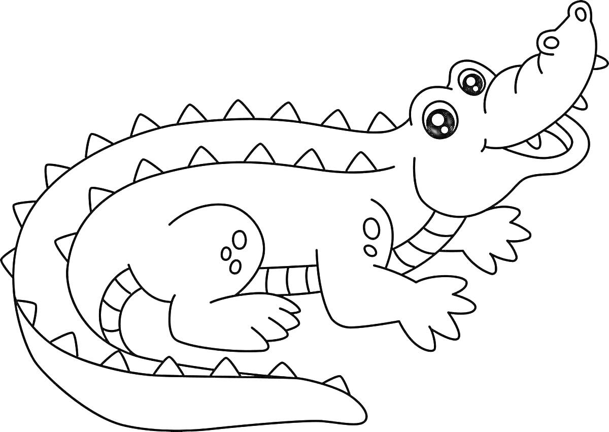 Раскраска Крокодил с широкими глазами и большими лапами