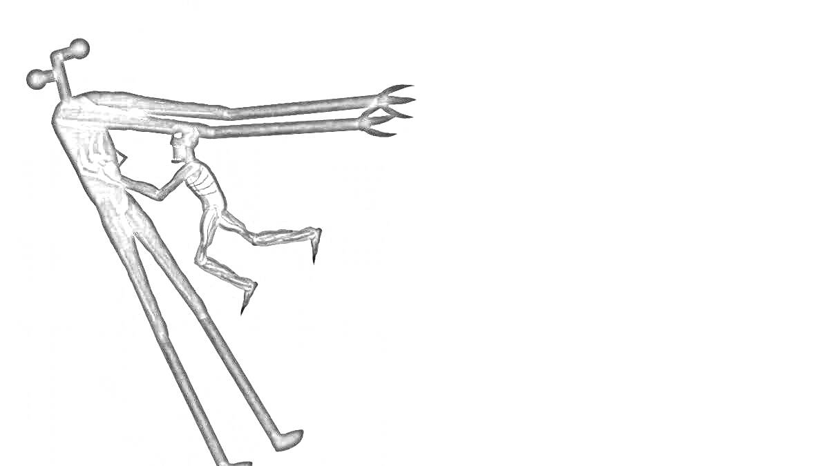 Раскраска Сиреноголовый с двумя огромными руками, держащий человечка