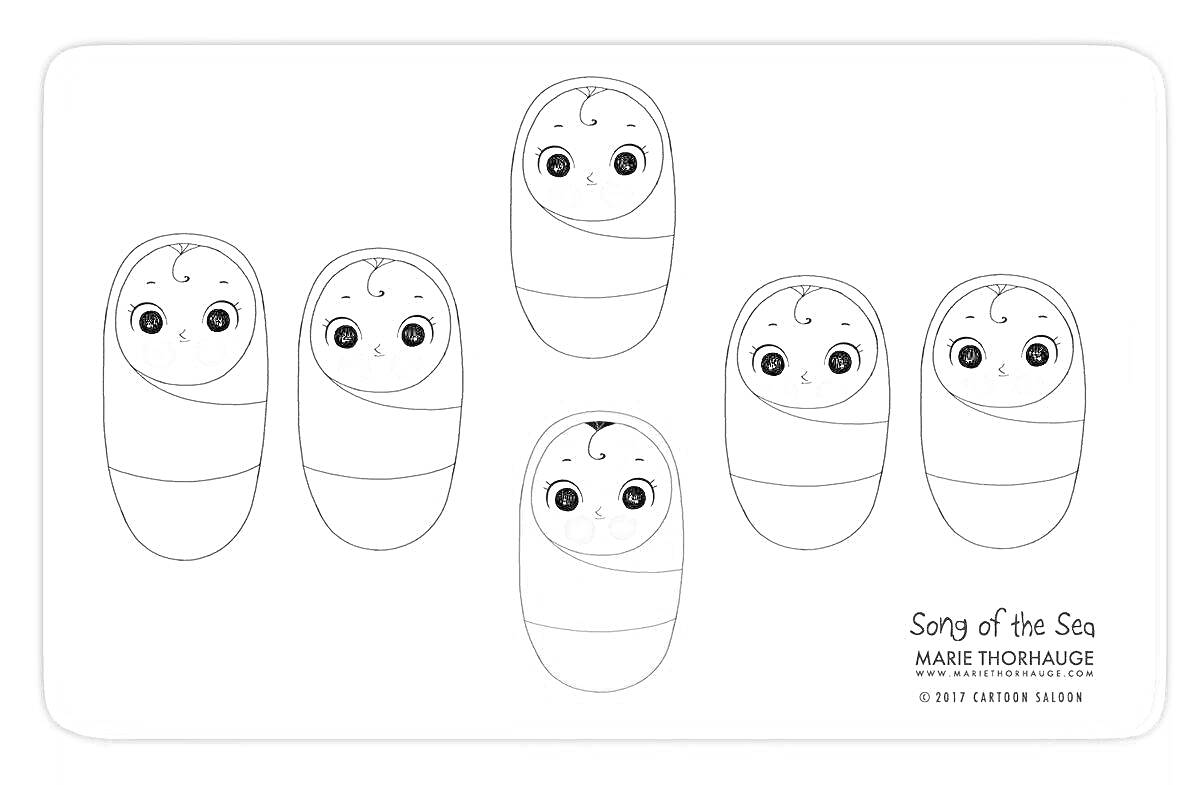 Раскраска Младенцы в пеленках с большими глазами (один из них затемнен)