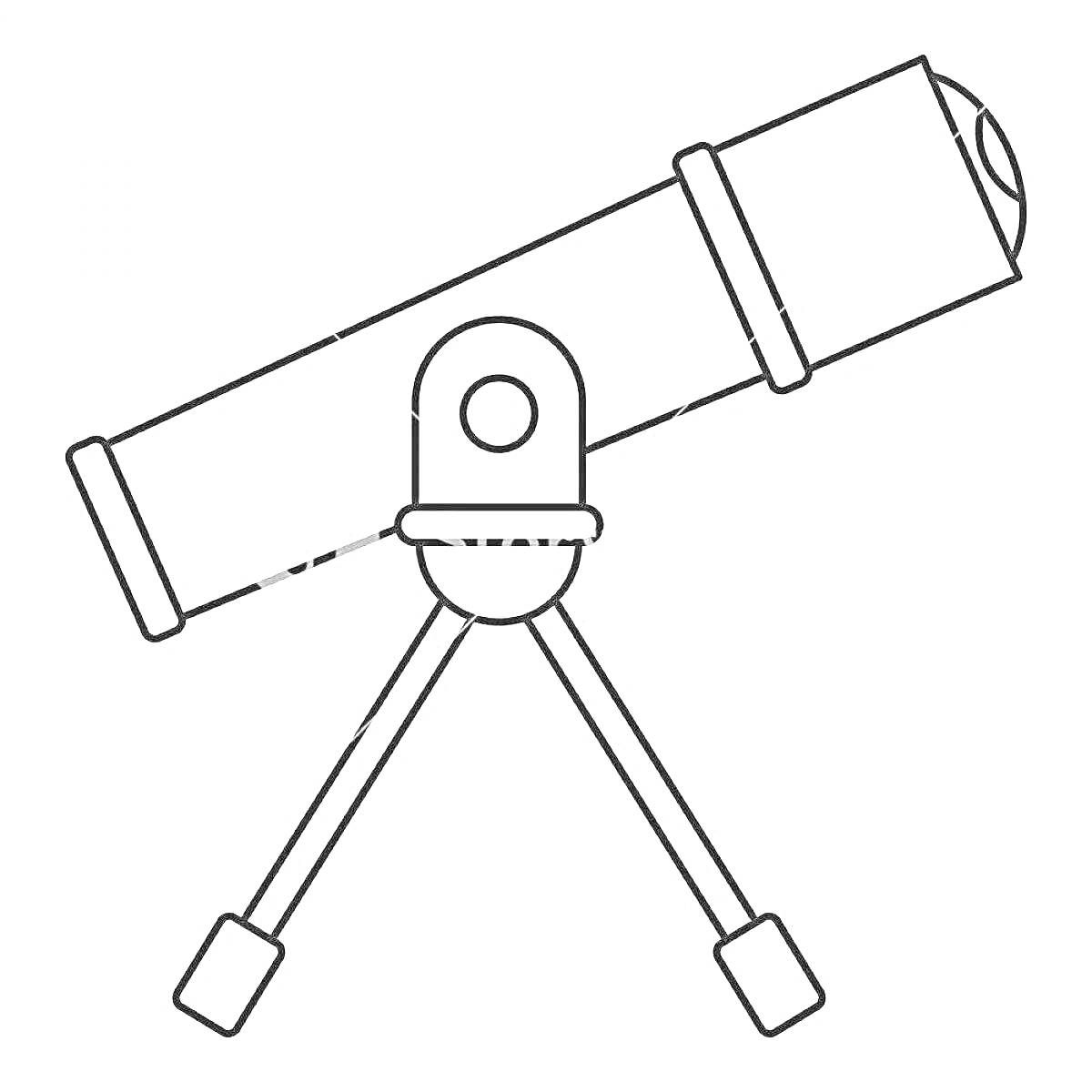 На раскраске изображено: Телескоп, Штатив, Астрономия, Оптика