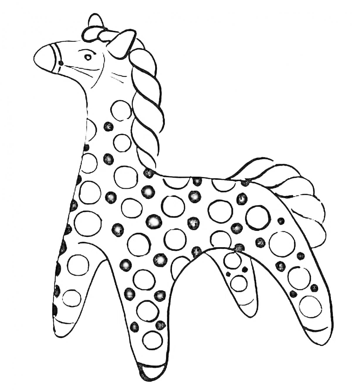 На раскраске изображено: Дымковская игрушка, Конь, Традиционное искусство, Народное творчество