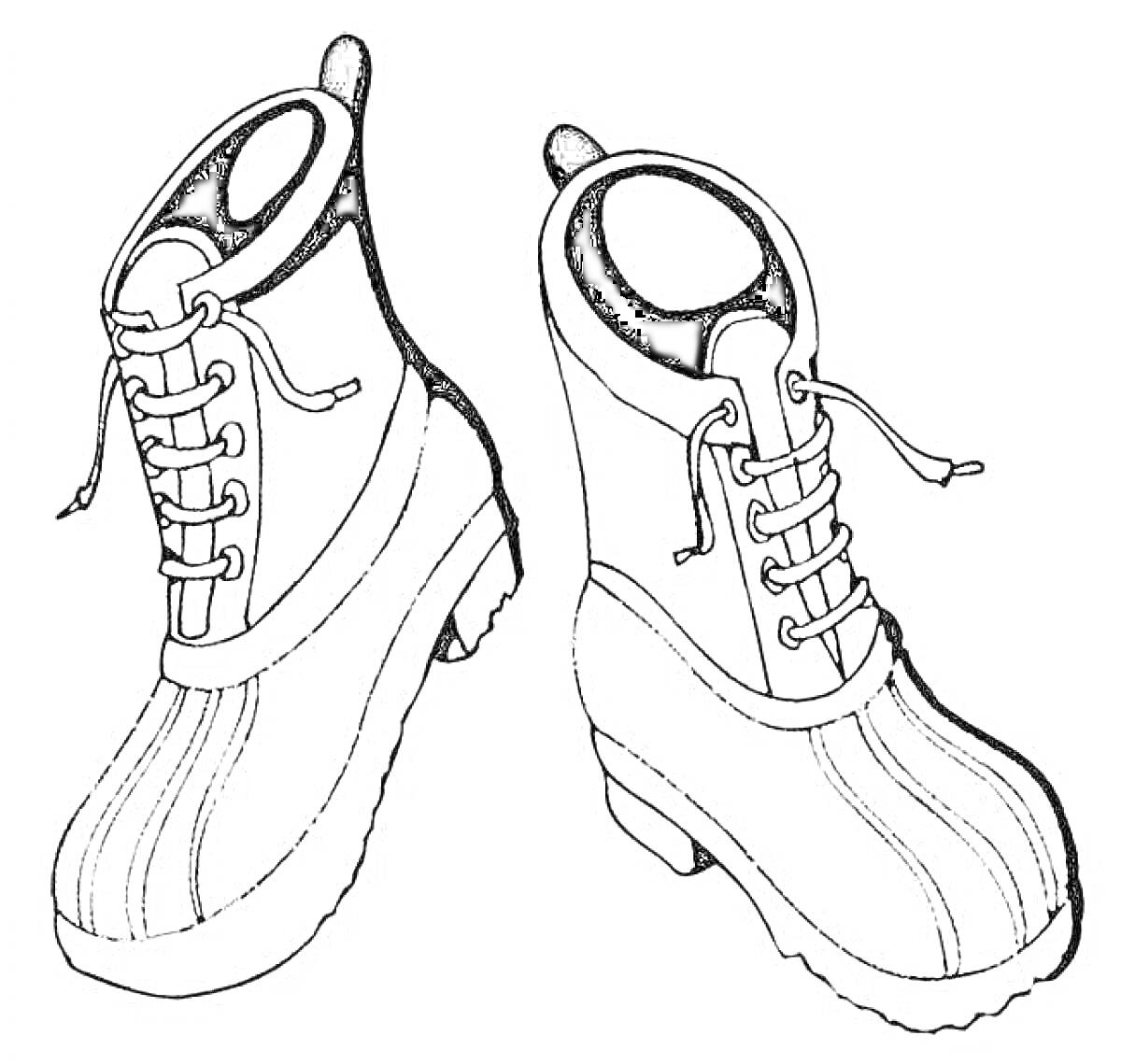 Раскраска Зимние ботинки с шнуровкой и ушками на задниках