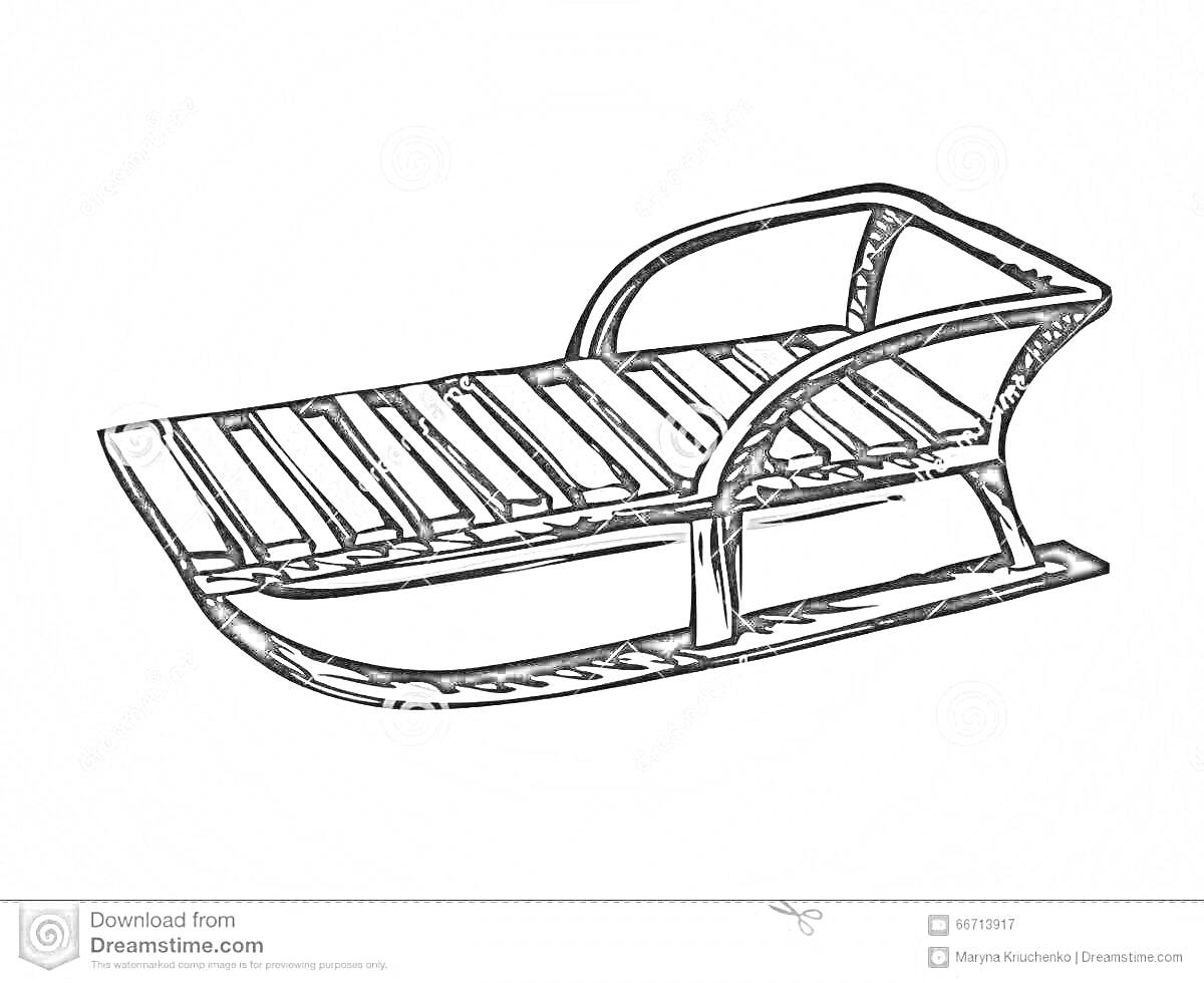 Раскраска Санки с ручками и деревянным сиденьем
