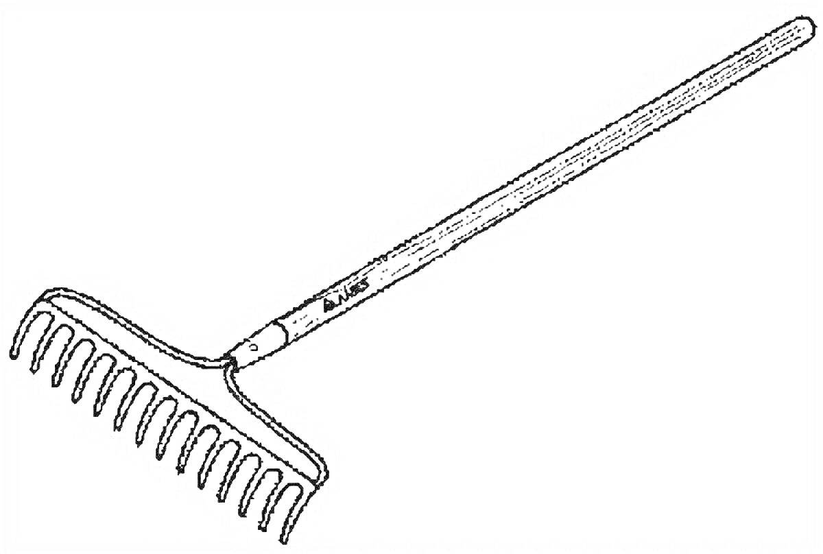 Раскраска Грабли с деревянной ручкой и металлическими зубьями
