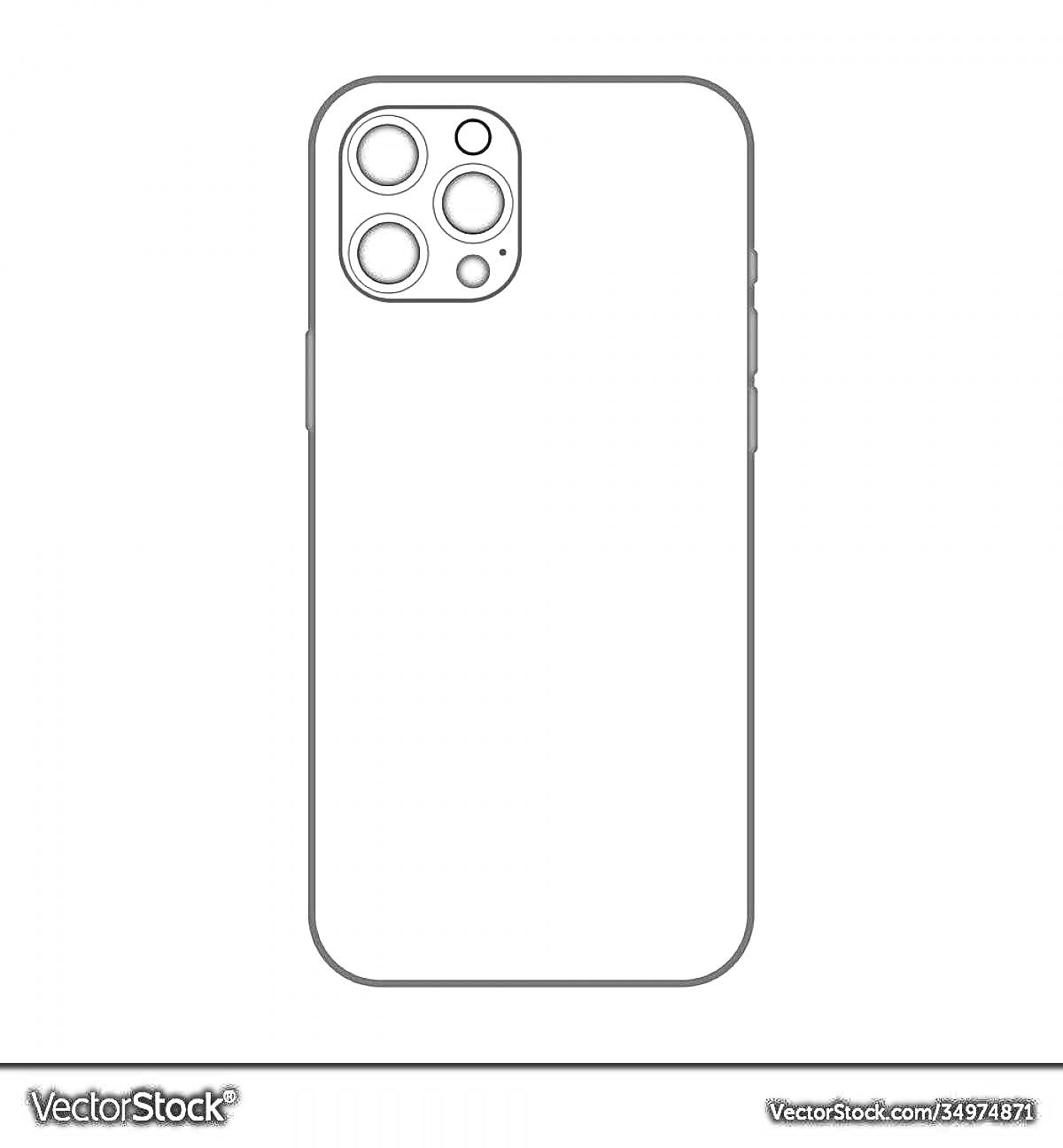 Раскраска Линия-эскиз айфона 14 с тройной камерой и кнопками с левой стороны