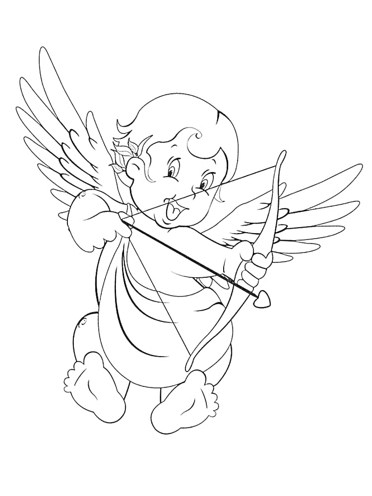 Раскраска Ангел с луком и стрелой