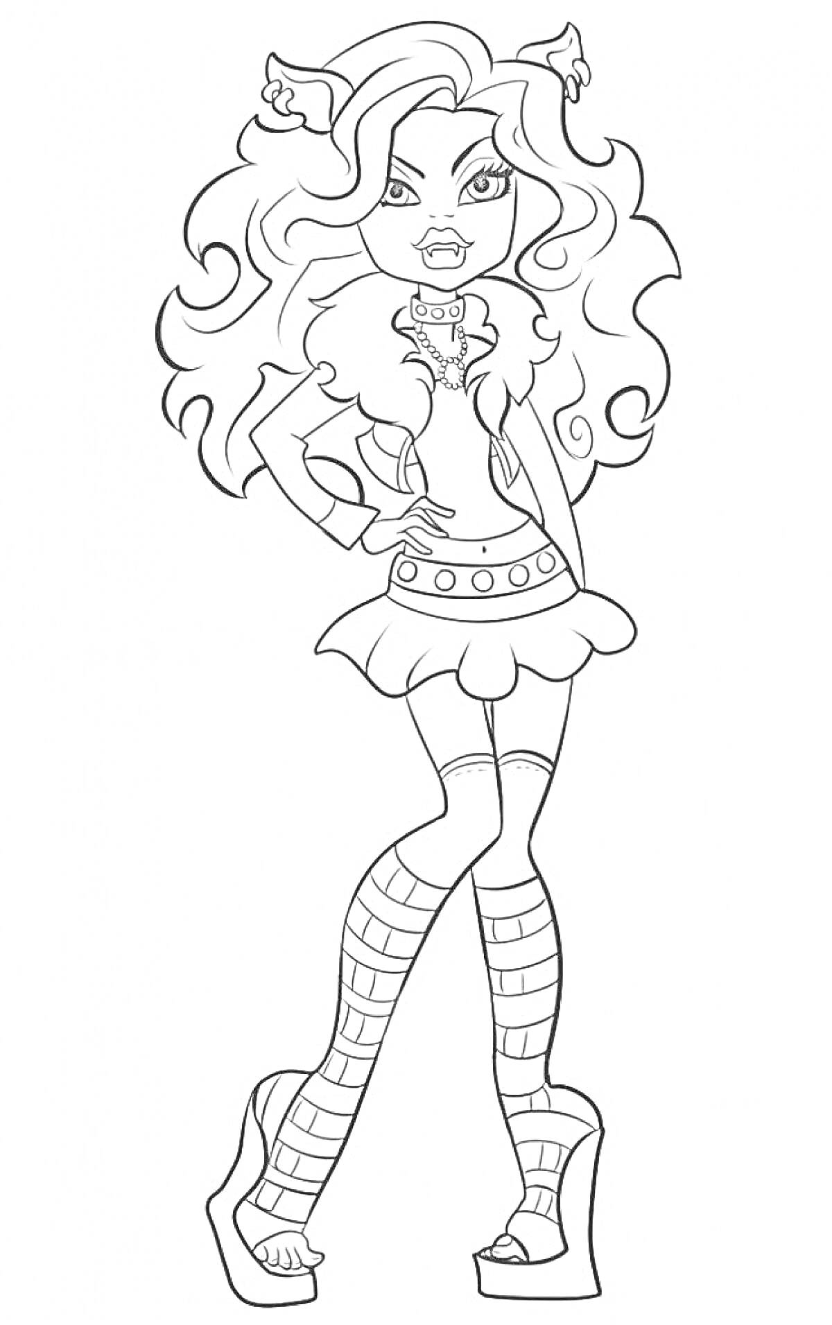 Девушка-монстр с длинными волосами, ушками, в короткой юбке и обуви на платформе