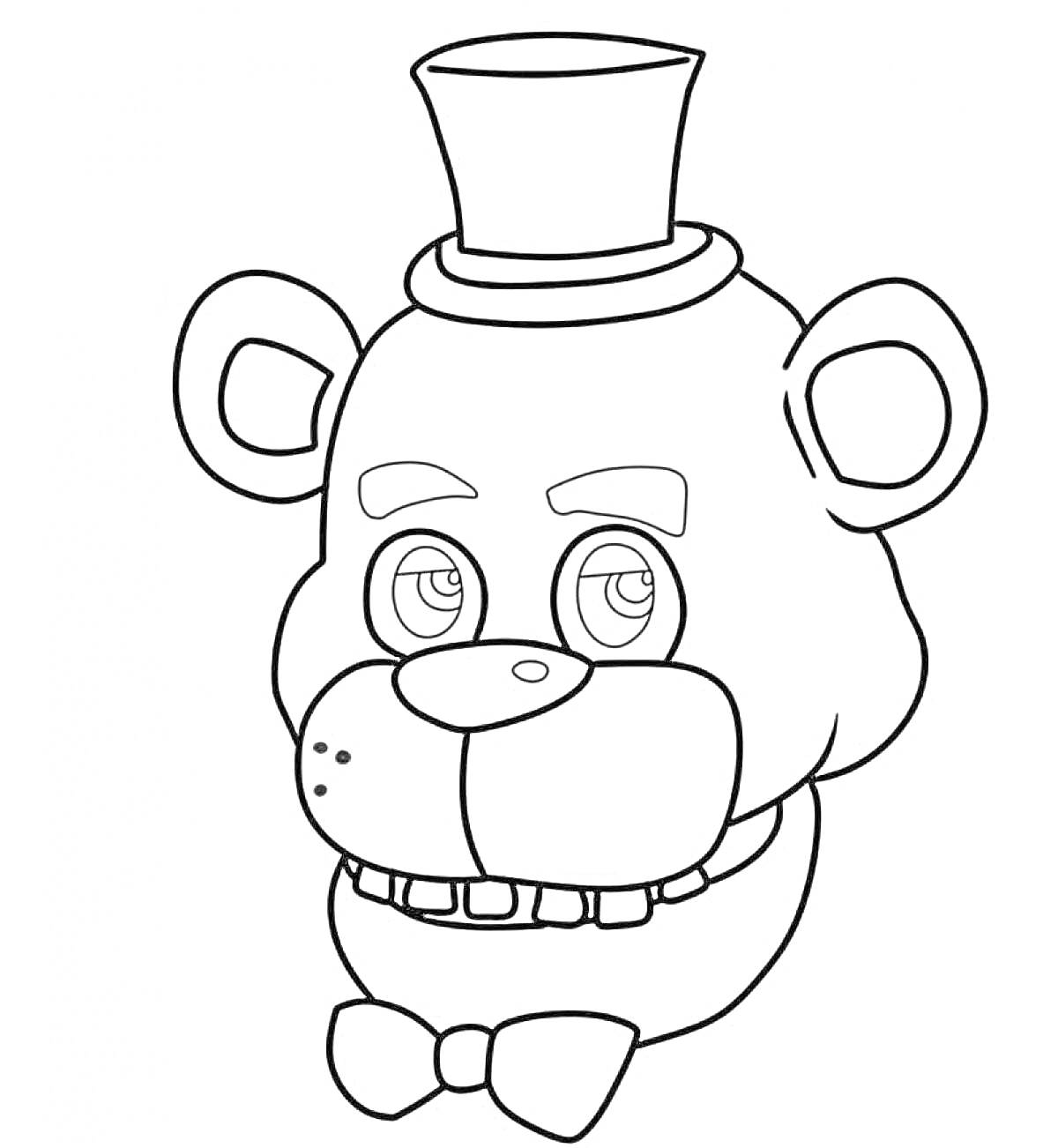 Раскраска Голова аниматроника-медведя в цилиндре и галстуке-бабочке