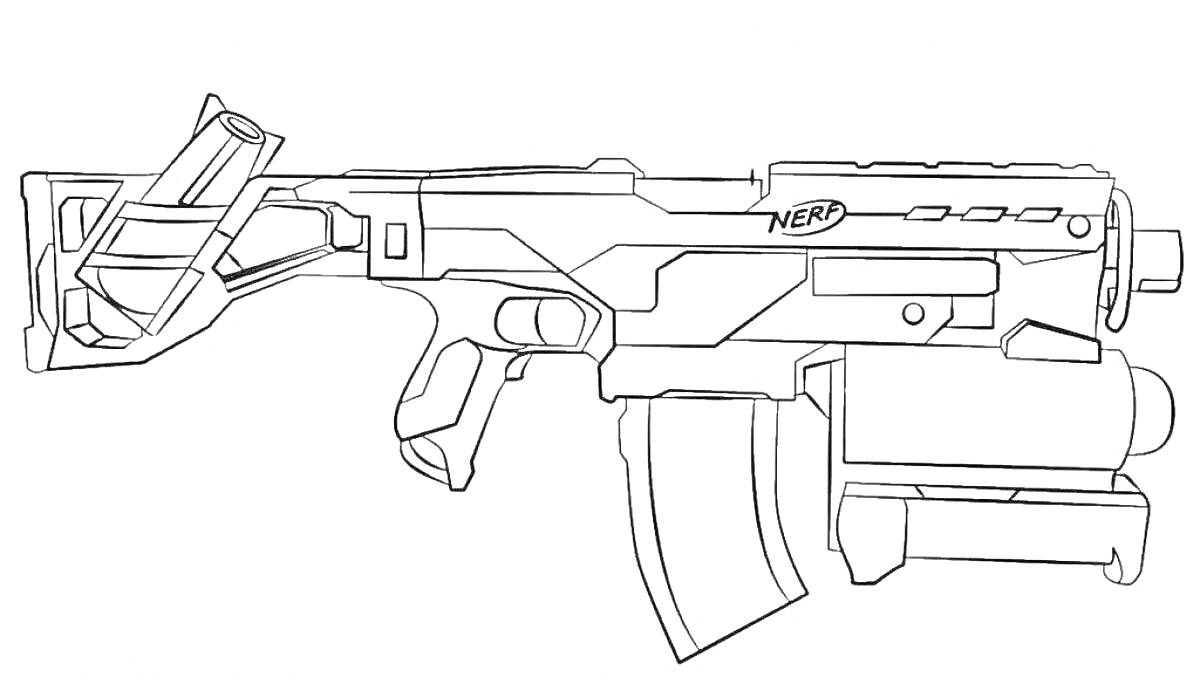 Раскраска Игрушечное оружие Nerf с прикладом, магазином и рукояткой