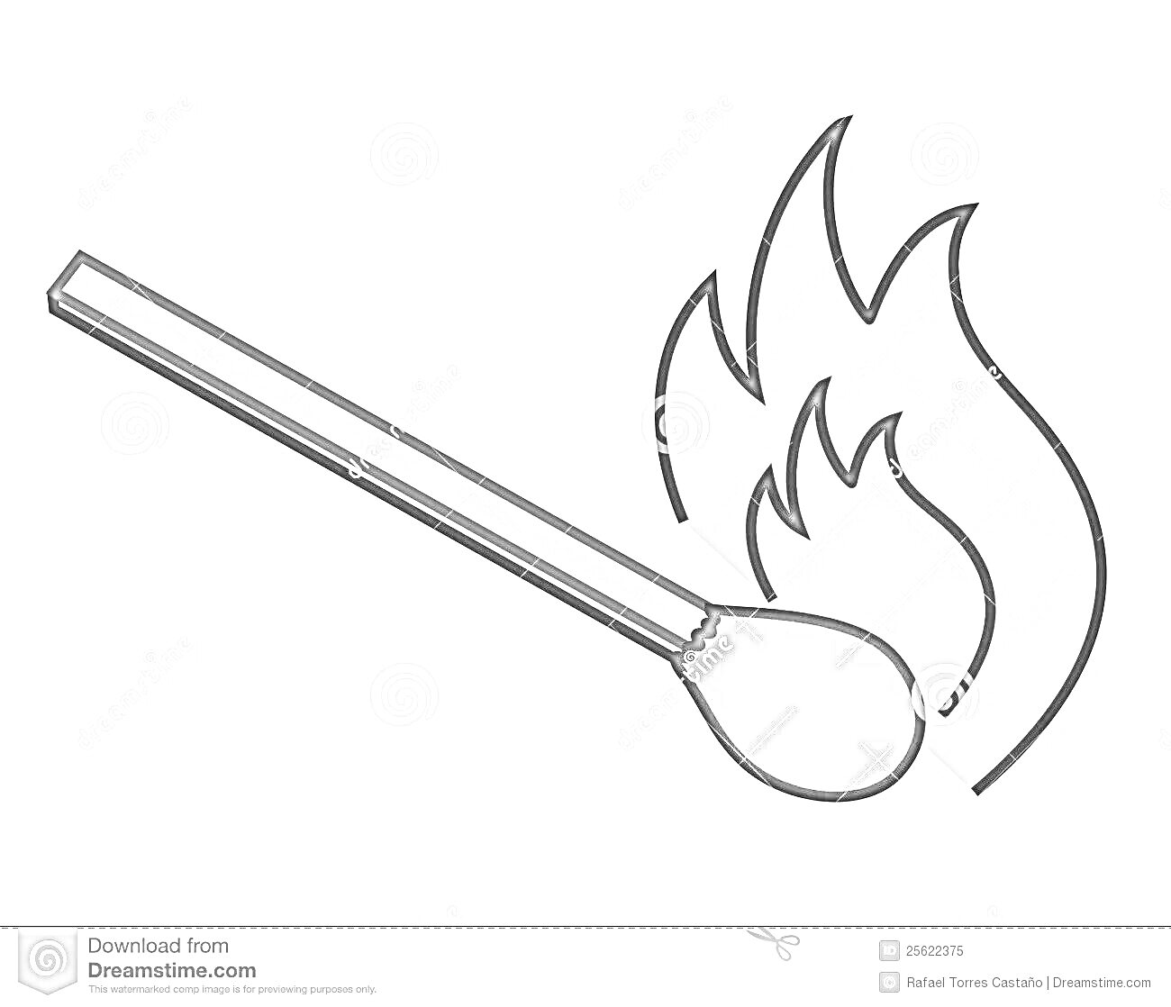 На раскраске изображено: Спичка, Огонь, Пламя, Для детей