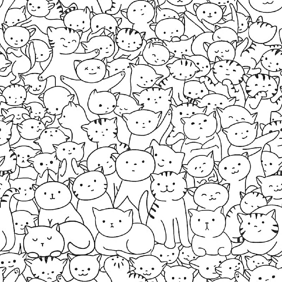 Раскраска множество маленьких котиков
