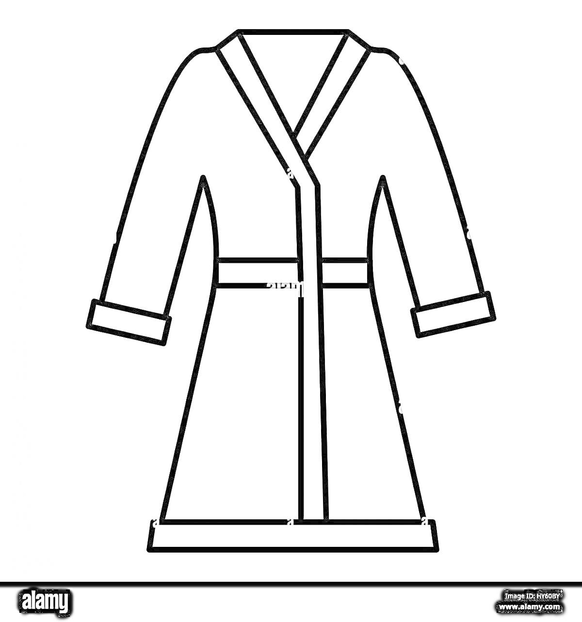 Раскраска Халат для детей с рукавами, поясом и воротником