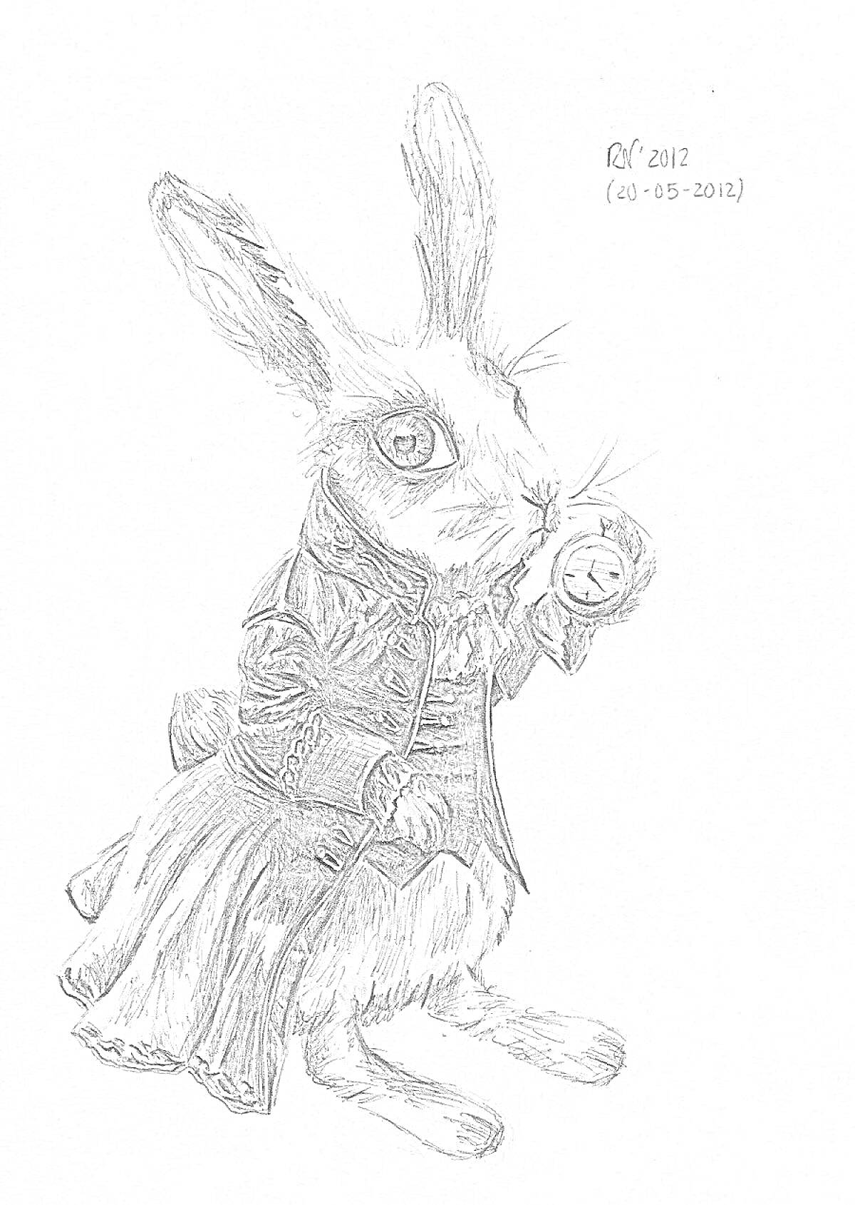 На раскраске изображено: Кролик, Алиса в стране чудес, Часы, Персонаж, Фантазия, Животные
