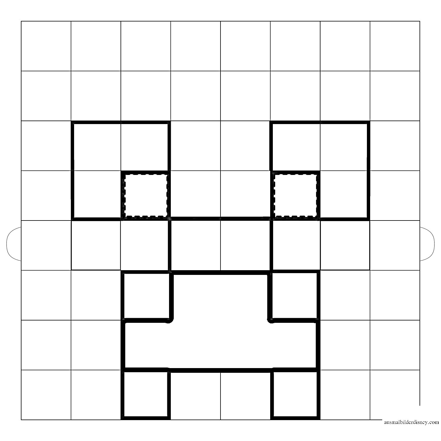 На раскраске изображено: Маска, Майнкрафт, Пиксельная графика, Сетка, Глаза, Рот