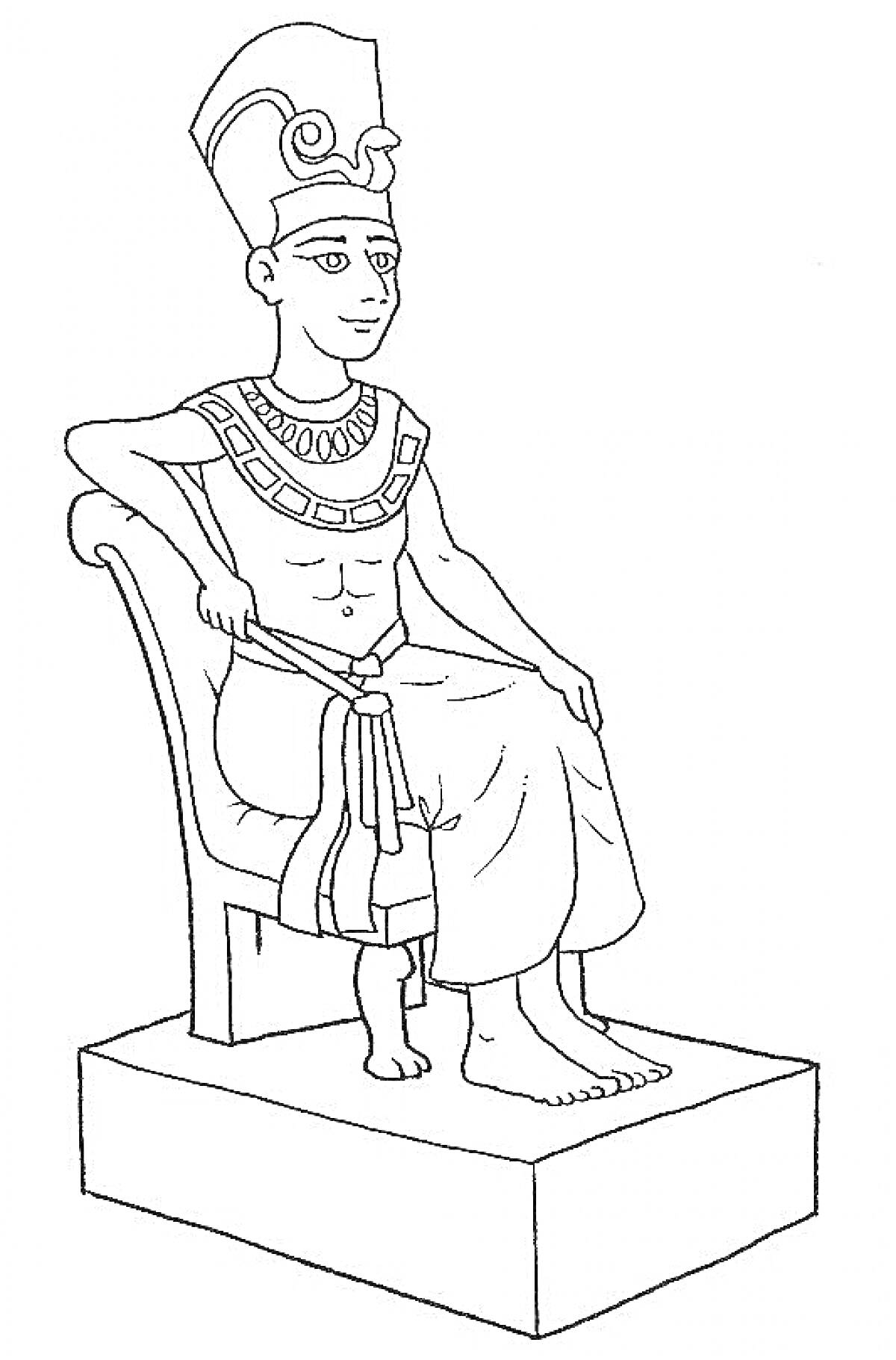 На раскраске изображено: Фараон, Древний Египет, Трон, Корона, Исторический персонаж
