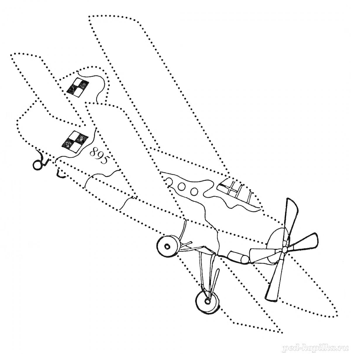 Раскраска Самолет с номером 895 и рисунком флага