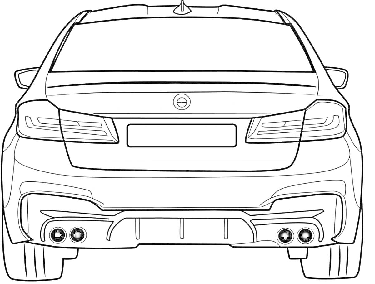 На раскраске изображено: M4, Авто, Спорткар, Выхлопные трубы, Задние фары, Багажник, Аэродинамика, Бмв