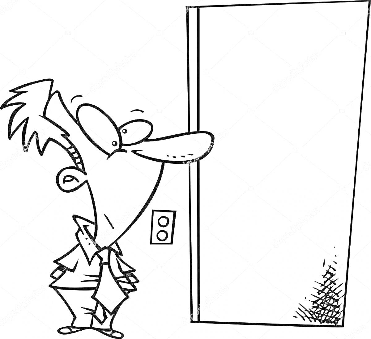 На раскраске изображено: Лифт, Дверь, Человек, Ожидание, Мультипликация
