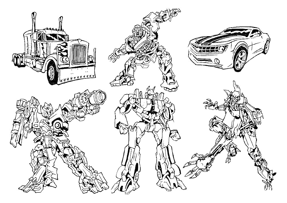 На раскраске изображено: Автоботы, Боевые позы, Трансформеры, Авто, Грузовая машина