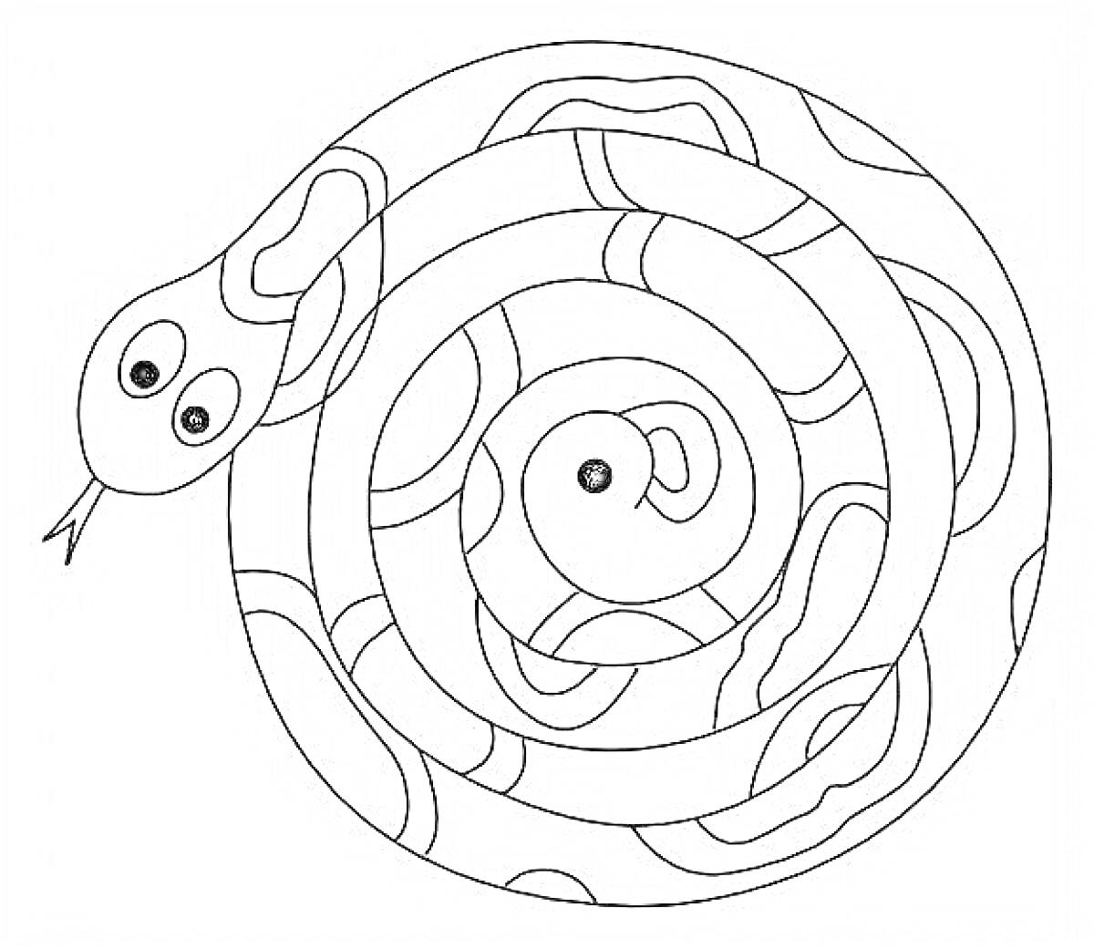 Раскраска Спираль змея с узорами и глазами