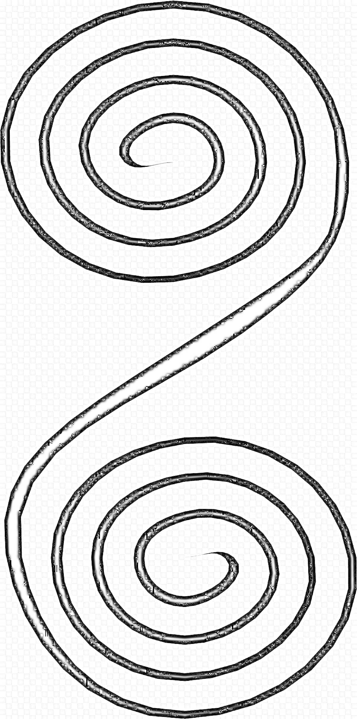 Раскраска Две закрученные спирали, соединенные линией