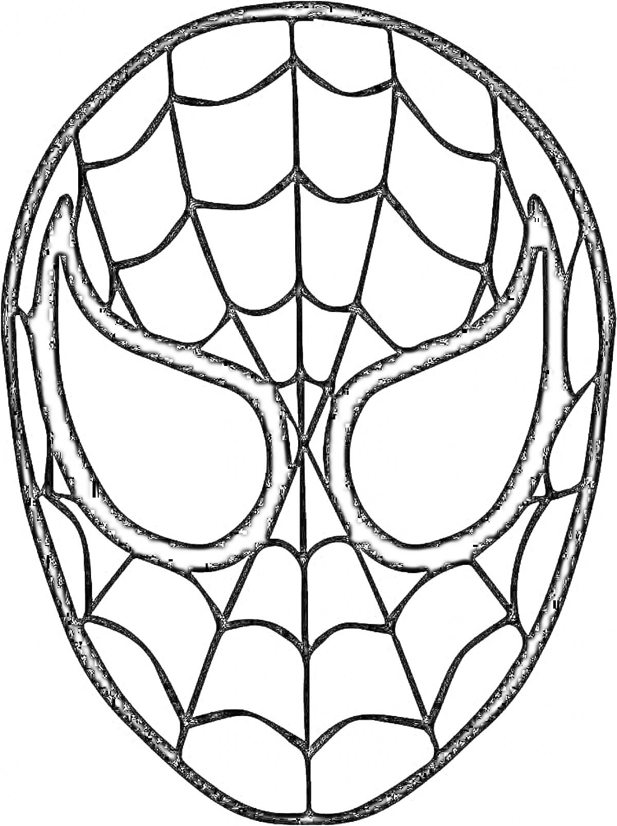Раскраска маска человека паука с паутиной на лице и большими глазами