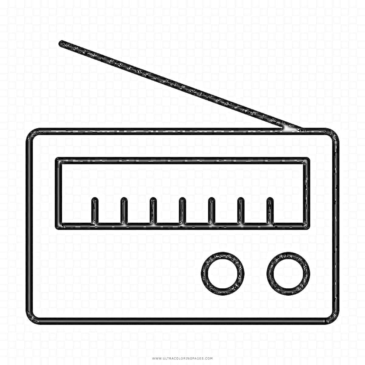 На раскраске изображено: Радиоприемник, Кнопки, Радио, Контурные рисунки